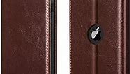 Belemay Wallet Case Compatible for iPhone SE 2022 [3rd Generation] / iPhone SE 2020 [2nd Generation]-(4.7 inch), Cowhide Genuine Leather Folio [RFID Blocking] Card Holder Kickstand Flip Cove, Brown