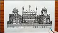 How to draw red fort easy and step by step | pencil sketch | historical place drawing