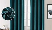HOMEIDEAS 2 Panels Faux Silk Curtains Teal Blackout Curtains for Bedroom 52 X 96 Inch Room Darkening Satin Drapes/Curtains, Thermal Insulated Blackout Window/Indoor Curtains for Living Room