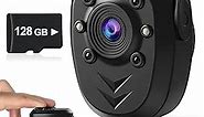 Mini Body Camera Video Recorder Built-in 128GB Memory Card with Night Vision IR & Loop Record HD 1080P, 4-6 HR Battery Life Wearable Police Cam for Home, Outdoor, Law Enforcement, Security Guard