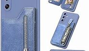 Wallet Case for Samsung Galaxy A14 5G/4G, PU Leather Flip Strap Zipper RFID Credit Card Holder Phone Cover for Samsung Galaxy A14 5G/4G LLK Blue