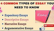 4 Common types of Essay you need to know Expository, Descriptive, Narrative and Argumentative Essays