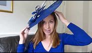 Millinery - How to wear a fascinator hat on a hairband, Cobalt blue saucer formal hat- Part 2