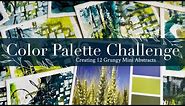 Color Palette Challenge: Creating 12 Grungy Mini Abstracts with Blues, Greens, and Graphite