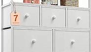 EnHomee White Dresser for Bedroom with 7 Drawers and 2 Shelves, White TV Stand Dresser with Wooden Top and Metal Frame, Tall Dressers & Chest of Drawers for Bedroom, Closets, White