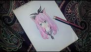 How to draw a anime school girl with cat ears - Easy & Quick! - - DiyaCake