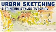 3 Steps to Loose URBAN SKETCHING Tutorial | Ink & 'Watercolor' Acrylic | Sketchy Brett