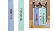 TYRY.HU Personalized Pacifier Clip with Name, Embroidery Webbing Pacifier Holder for Baby Girls and Boys, Neutral Binky Clips Universally Fit All Pacifiers & Baby Toys, Baby Gift, 2 Pack(Blue, Green)