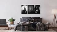 Visual Art Decor Gothic Wall Art Skull Wall Decor Halloween Decor Painting Framed Canvas Artwork Black and White Gothic Room Decor (16"x24"x3 Pieces)