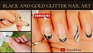 5-MINUTE BLACK & GOLD GLITTER NAIL ART | STEP BY STEP TUTORIAL | MAGIC GLITTER NAIL ART #diy #nails