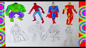 ALL SUPERHEROES Coloring PAGES 2 Superman, Hulk, Captain America, Thor, Flash, batman, spiderman