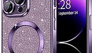 Hython for iPhone 14 Pro Max Case Glitter, Clear Magnetic Phone Cases with Camera Lens Protector [Compatible with MagSafe] Bling Sparkle Plating Soft TPU Slim Shockproof Protective Cover Women-Purple