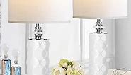 QiMH Modern Ceramic Tall Table Lamps for Bedroom, Living Room Set of 2, 3-Way Dimmable Touch Control Bedsides Lamps with Dual USB Ports, for Nightstand, 27‘’ White