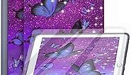 Purple Butterfly Case for iPad 9th/8th/7th Generation (2021/2020/2019) with Pencil Holder & Screen Protector Protective Case Slim Trifold Stand Charging with Auto Wake/Sleep 10.2"