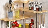 ZHWS Kitchen Countertop Organizer Corner Shelf - 3 Tier Bathroom Storage Display Counter Shelves Bamboo Spice Rack Desk Bookshelf with Hooks