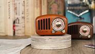 NADEnVIE Vintage Retro Bluetooth 5.0 Speaker Classic Walnut Wooden FM Radio with Strong Bass Natural Wooden Old Fashioned Style Decor - TF Card - Antique Radio Speaker (Walnut Wood)