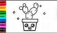 🌵 Cartoon Cactus Easy Drawing and Coloring for kids and toddlers🖍/ How to draw a cute cactus?