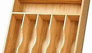 Umilife Bamboo Kitchen Drawer Organizer, 13 Inch Silverware Utensil Tray Holder, Extra Deep Grooved Drawer Divider, 7 Slots Total Bamboo Wood Caddy for Flatware Cutlery Knives, Forks, Spoons
