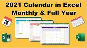 2021 Excel Calendar Spreadsheet | Monthly Calendar | Year at a Glance | Printable Calendar | Yearly