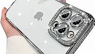 Fycyko Phone Case for iPhone 13 Pro Max Case with Sparkle Diamond Rhinestone Glitter Camera Len Protector,Crystal Bling Clear Cute Plating Phone Case Shockproof for iPhone 13 Pro Max 6.7''-Silver