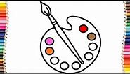 How to Draw an Art Palette and Paint Brushes | Art Colours for Kids with Colored Brush
