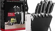 Master Maison 7-Piece Premium Black Kitchen Knife Set with Knife Block & Dual Knife Sharpener German Stainless Steel Knives | Professional Butcher Block Knife Set For Kitchen | Chef Knife Sets