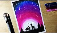 Beautiful Night Sky Star Drawing with Oil Pastel step by step