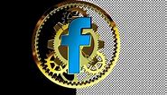 Rotating Facebook Logo with Gold Clock Mechanism Behind Glass, Alpha Channel, Exclusive, 3D Render