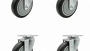 Thermoplastic Rubber Swivel Top Plate Caster Set of 4 with 5 Inch Gray Wheels - Includes 4 Swivel - 1200 lbs. Total Capacity - Service Caster Brand