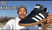 Adidas Busenitz Pro skate shoe review! My first time skating Adidas (100 Kickflip Test)