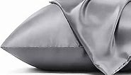 Bedsure Satin Pillowcases for Hair and Skin - Drak Grey Silky Cooling Pillow Cases Queen Size Set of 2, Satin Pillow Shams, Super Soft Pillow Covers with Zipper, Gifts for Her or Him, 20x30 Inches
