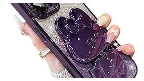 for iPhone 11 Pro Max Case Cute Rabbit Mirror Stand,11 Pro Max Phone Case Bling Glitter Girly Soft Silicone,Plating Sparkle Gradient Case for iPhone 11 Pro Max for Women Girls Purple