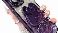 for iPhone 11 Pro Max Case Cute Rabbit Mirror Stand,11 Pro Max Phone Case Bling Glitter Girly Soft Silicone,Plating Sparkle Gradient Case for iPhone 11 Pro Max for Women Girls Purple