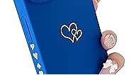 Yeddabox Compatible with iPhone 13 Case (6.1" 2021), Plated Luxury Heart Phone Case Cute Side Pattern Soft TPU Shockproof Full Camera Lens Protective Phone Cases for Women Girls-Klein Blue