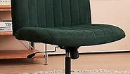 HoeuThien Armless Desk Chair No Wheels Wide Velvet Upholstered Office Chair Swivel Criss Cross Legs Large Seat Adjustable Height Accent Chair for Adults Dark Green