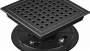 Square Shower Drain 6 Inch Matte Black, Stainless Steel Shower Floor Drain Kit with Flange, Removable Grid Grate, Hair Strainer, Not Fit for Bathtub