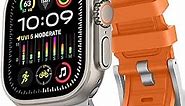 HITZEE Compatible with Apple Watch Ultra Band 49mm 45mm 44mm 42mm, Liquid Silicone Bands with Stainless Steel Adapter Strap Designed for Apple Watch Ultra 2 Ultra Series 9 8 7 SE 6 5 4 3 2 1, Orange