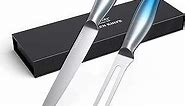 BECOKAY Carving Knife and Fork Set, High Carbon German Steel, 12" Meat Carving Knife and 11" Fork for Outdoor Camping Family Barbecue BBQ Turkey Gift, with Elegant Full Tang Handle (Blue)