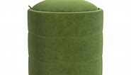 HomePop Storage Round Ottoman with Removable Lid Home Décor|Upholstered Round Velvet Foot Rest Ottoman -Green Velvet