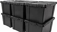 IRIS USA 19 Gallon Lockable Storage Totes with Lids, 6 Pack - Black, Heavy-Duty Durable Stackable Containers, Large Garage Organizing Bins Moving Tubs, Rugged Sturdy Equipment Utility Tool Box