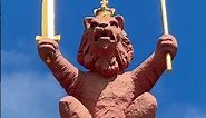 Scotland's heraldic lion with crown, sword and sceptre above the entrance of the Queen's Gallery