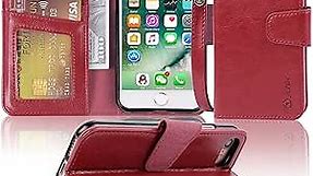 Arae Case for iPhone SE 2022 / iPhone SE 2020 / iPhone 8 / iPhone 7, Wallet Case with Card Holder PU Leather Flip Cover, Wine red