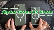 Alpine green iPhone 13 ProMax vs Green 13 Mini MagSafe Clearcase and Louis Vuitton Case
