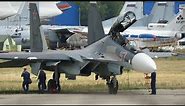Sukhoi Su-30 "Flanker-C" fighter, prepared, startup and takeoff.