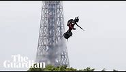 Jet-powered flyboard steals the show at Bastille Day celebrations