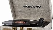 Vinyl Record Player, SKEVONO 3 Speed Portable Suitcase Turntable, Bluetooth Vintage Record Player with 2 Built-in Speakers, Supports RCA Output Headphone Jack Phone Music Playback (Light Beige Linen