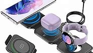 Pocket Wireless Charger for Samsung Android Phone, Fast Foldable Travel Wireless Charging Station Stand Compatible for Samsung Galaxy Watch/Buds Pro/for Samsung S24/S23 Ultra/S22/Z Flip 4/3 Fold 4/3