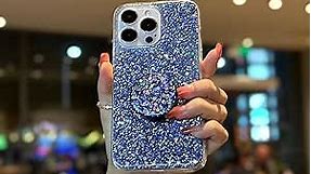 MUYEFW Case for iPhone 13 Case Glitter Bling for Women Girls Sparkle Cover with Ring Stand Holder Cute Protective Phone Cases 6.1 inch (Blue)