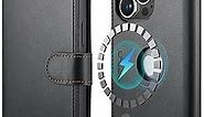 Magnetic Case Logo View for iPhone 14 Pro Max with RFID Blocking Credit Card Holder, [Compatible with MagSafe] PU Leather Flip Kickstand Women Men for iPhone 14 Pro Max Phone case(Black)