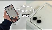 iPhone 11 Unboxing in 2024 (white) 128gb 📦 aesthetic setup & accessories plus camera test